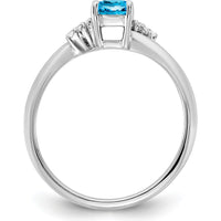 14K White Gold Ring with Cushion-Cut Blue Topaz and Round Diamonds in Polished Rhodium Finish by 0
