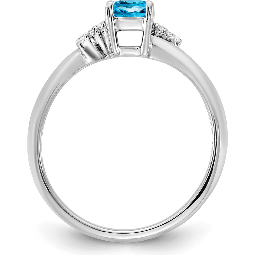 14K White Gold Ring with Cushion-Cut Blue Topaz and Round Diamonds in Polished Rhodium Finish by 0