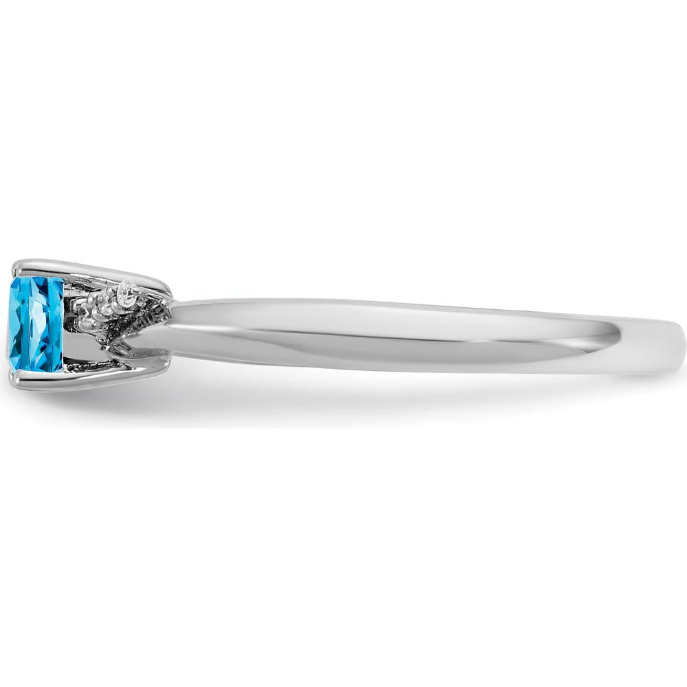 14K White Gold Ring with Cushion-Cut Blue Topaz and Round Diamonds in Polished Rhodium Finish by 0
