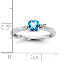 14K White Gold Ring with Cushion-Cut Blue Topaz and Round Diamonds in Polished Rhodium Finish by 0