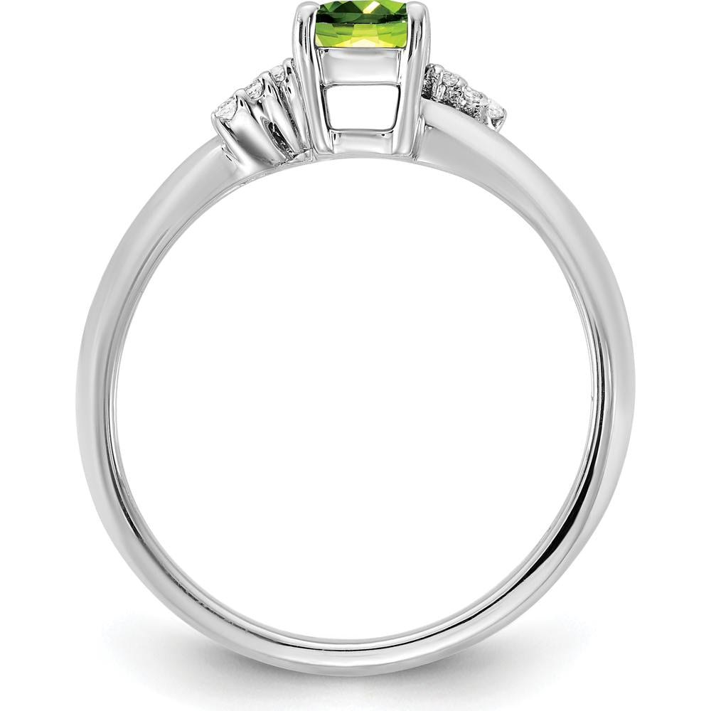 14K White Gold Ring with Cushion-Cut Peridot and Round Diamond Accents by 0