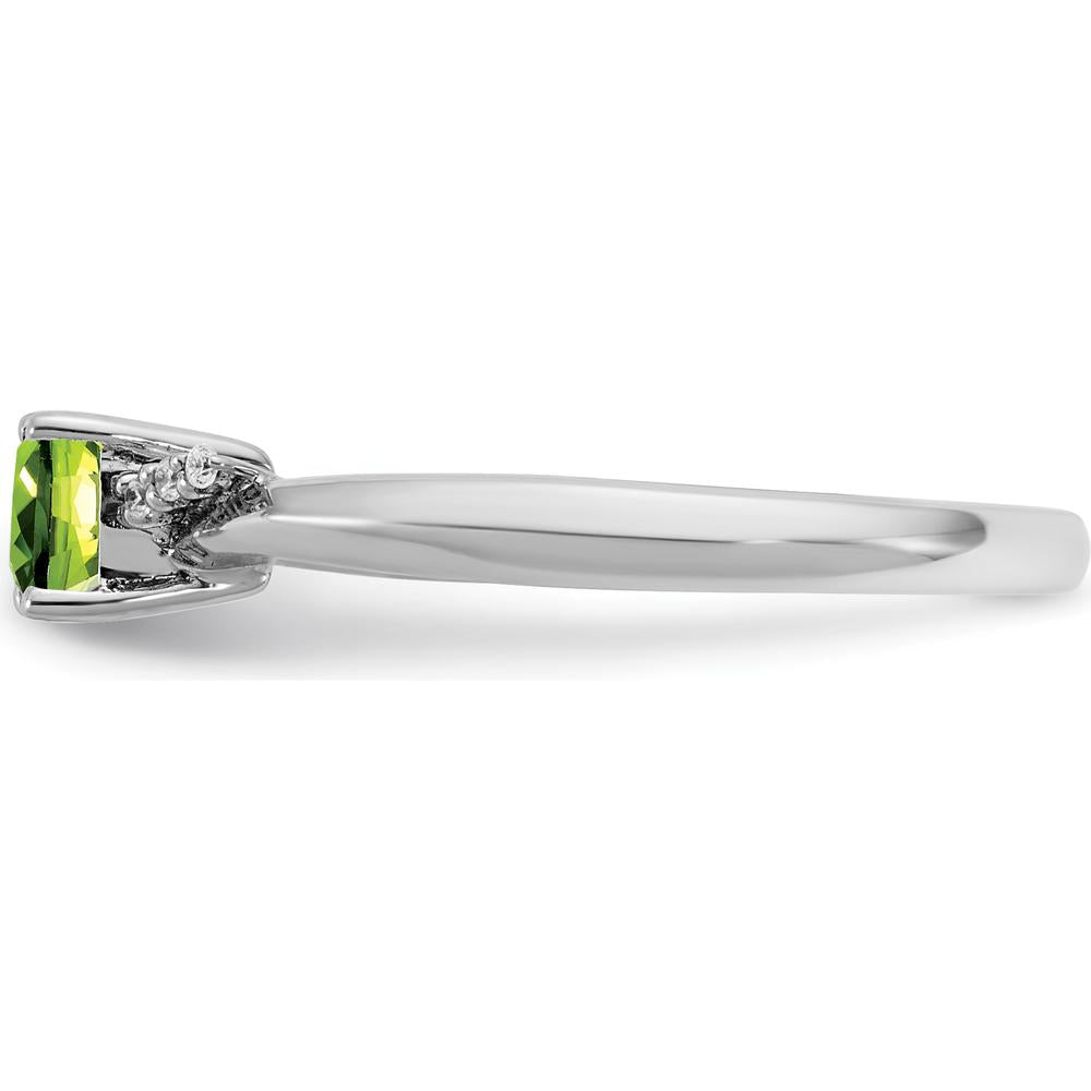 14K White Gold Ring with Cushion-Cut Peridot and Round Diamond Accents by 0