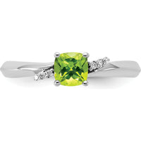 14K White Gold Ring with Cushion-Cut Peridot and Round Diamond Accents by 0
