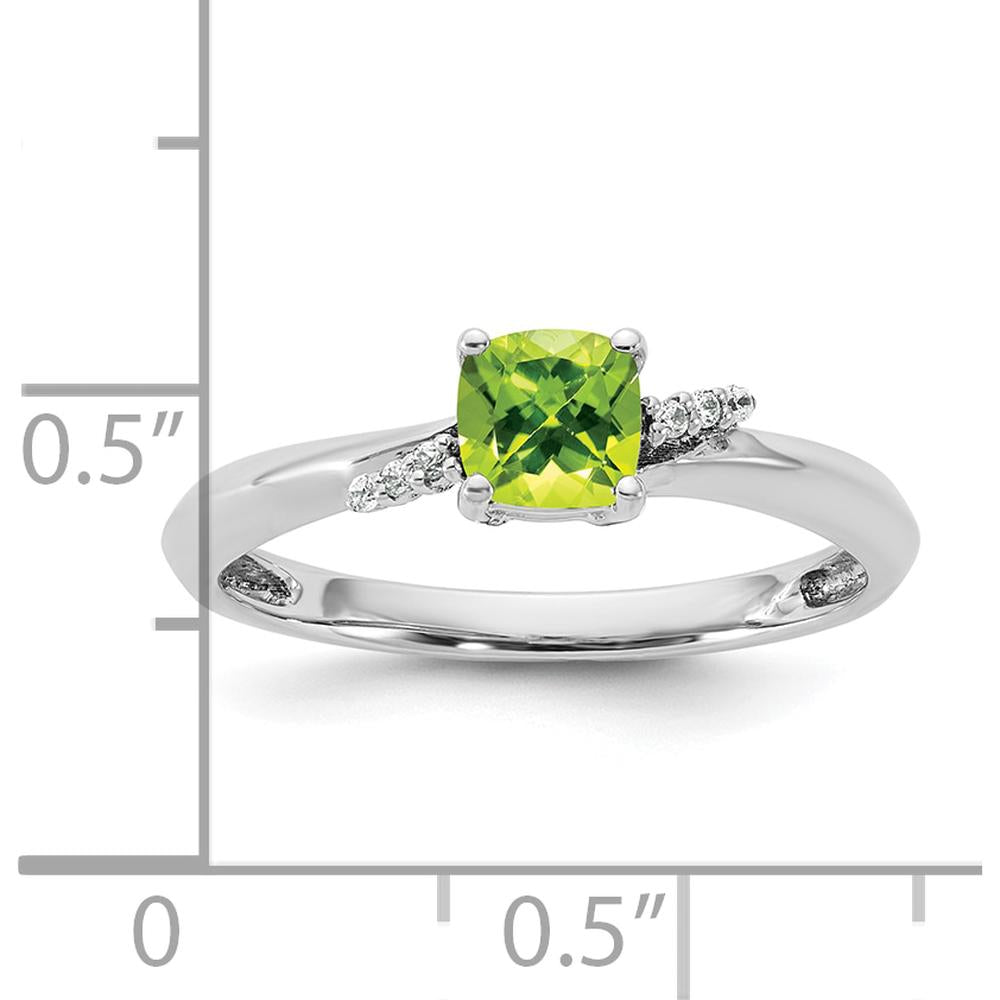 14K White Gold Ring with Cushion-Cut Peridot and Round Diamond Accents by 0