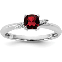 14K White Gold Ring with Cushion Garnet and Tapered Diamond Accents by 0