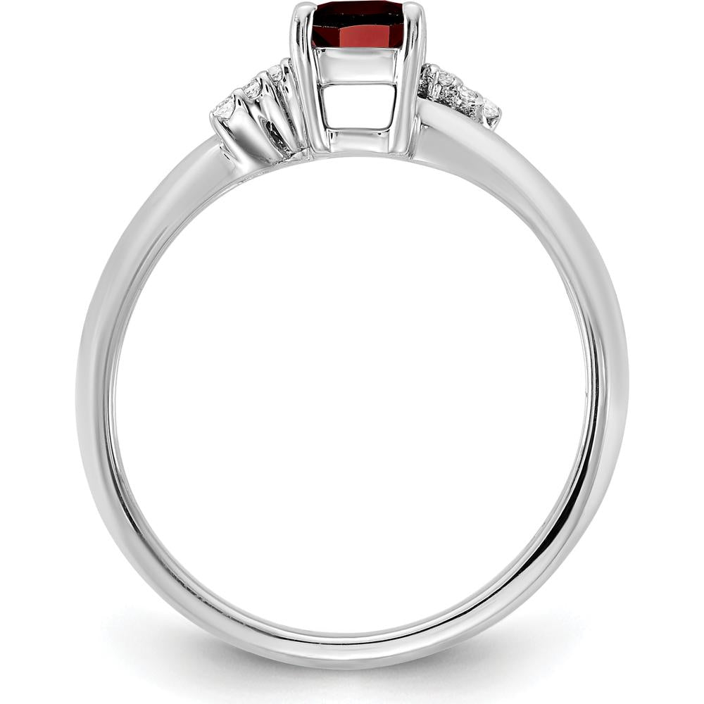 14K White Gold Ring with Cushion Garnet and Tapered Diamond Accents by 0