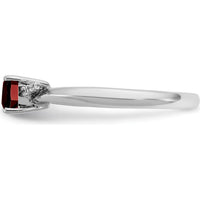 14K White Gold Ring with Cushion Garnet and Tapered Diamond Accents by 0