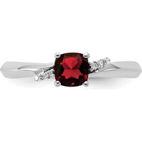 14K White Gold Ring with Cushion Garnet and Tapered Diamond Accents by 0