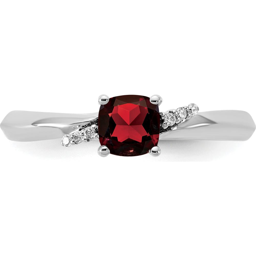 14K White Gold Ring with Cushion Garnet and Tapered Diamond Accents by 0