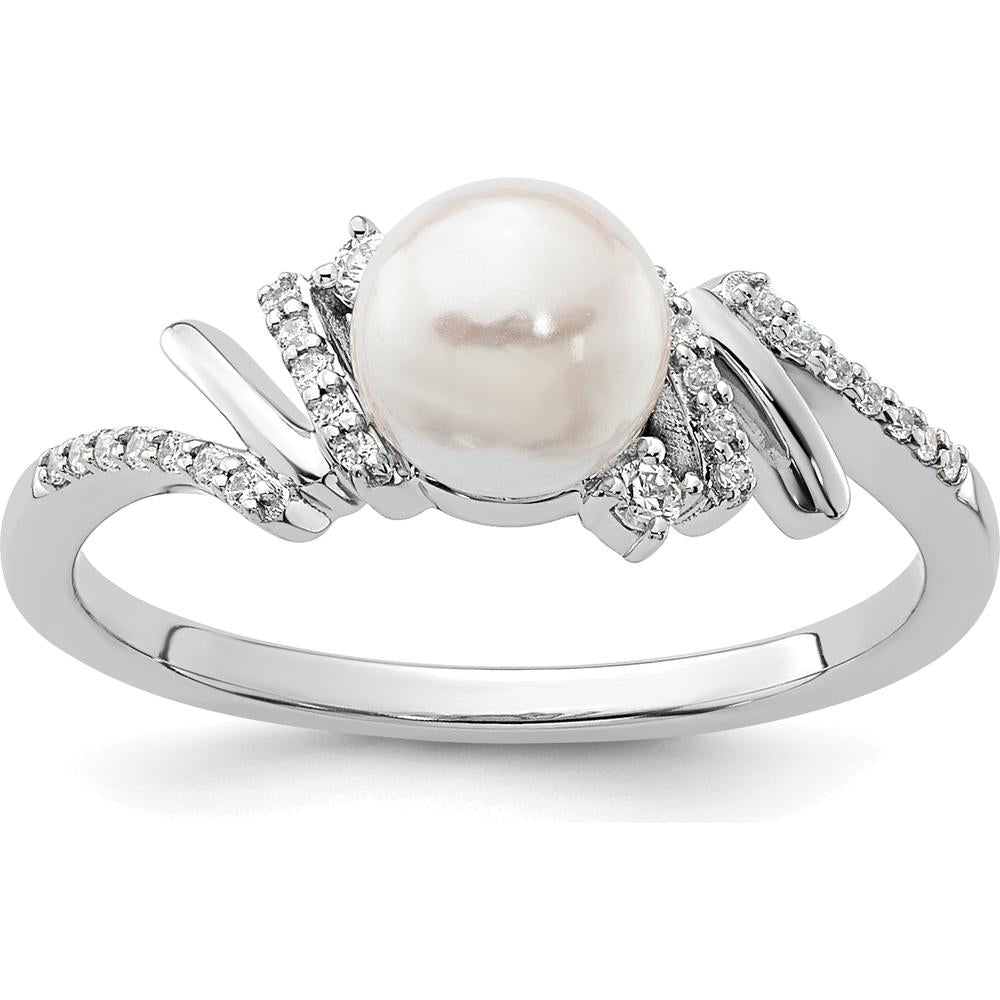 14K White Gold Ring with Freshwater Cultured Pearl and 0.10 Carat Round Diamonds by 0