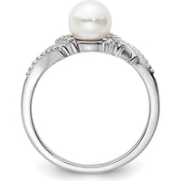 14K White Gold Ring with Freshwater Cultured Pearl and 0.10 Carat Round Diamonds by 0