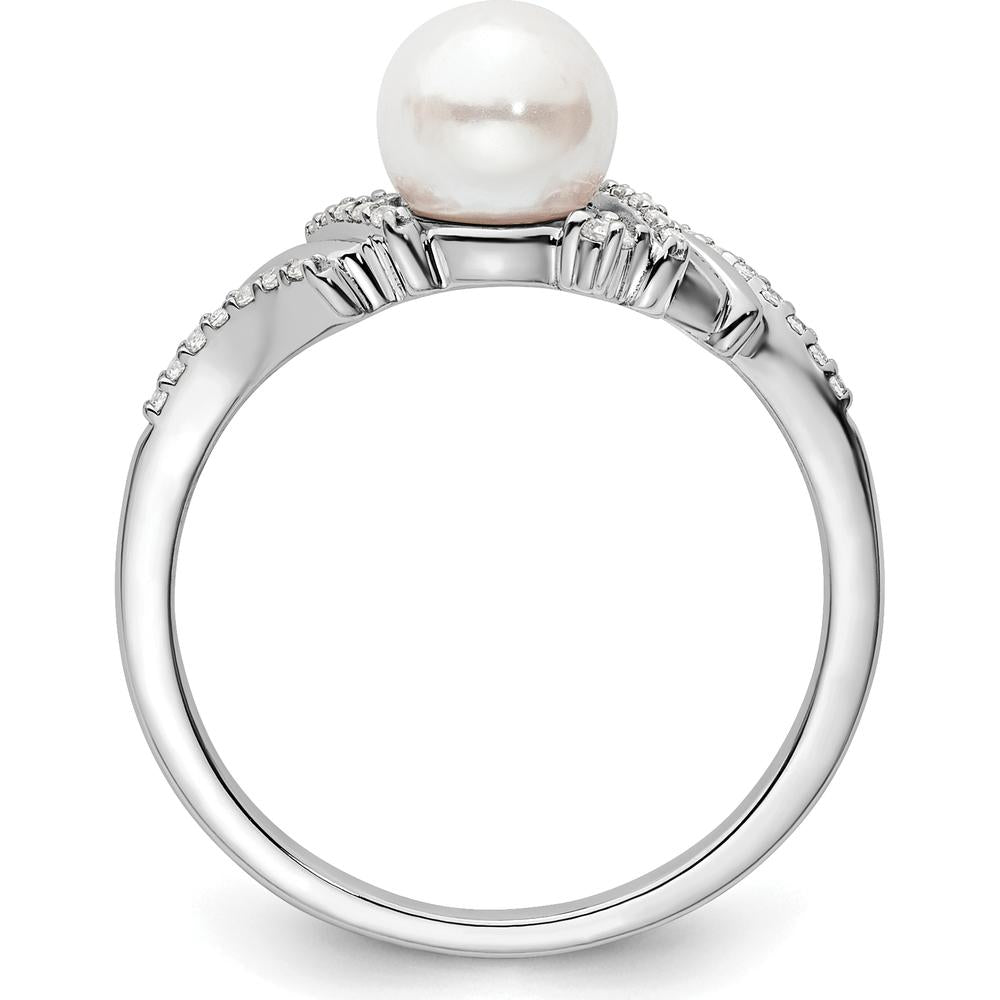 14K White Gold Ring with Freshwater Cultured Pearl and 0.10 Carat Round Diamonds by 0