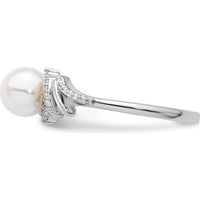 14K White Gold Ring with Freshwater Cultured Pearl and 0.10 Carat Round Diamonds by 0