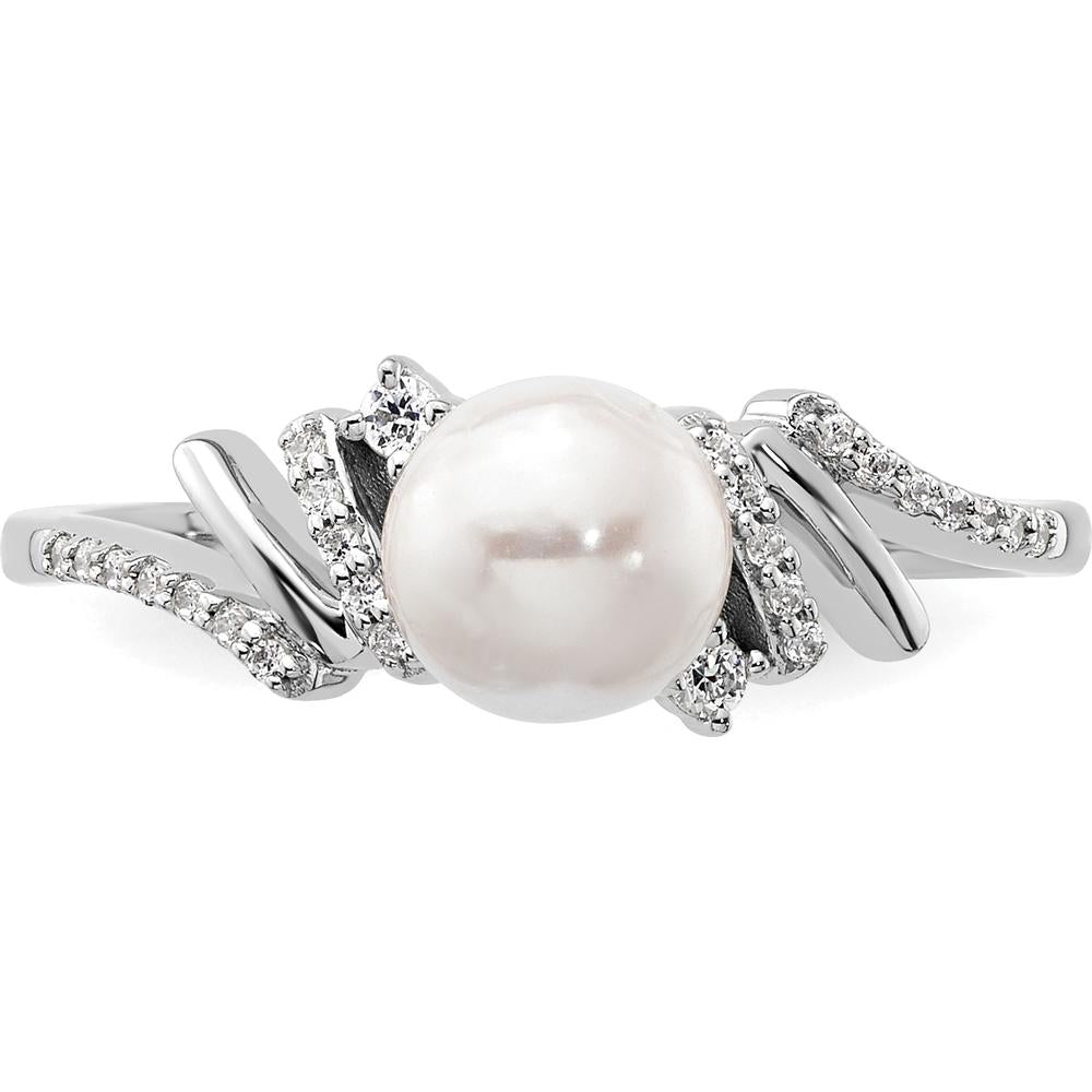 14K White Gold Ring with Freshwater Cultured Pearl and 0.10 Carat Round Diamonds by 0