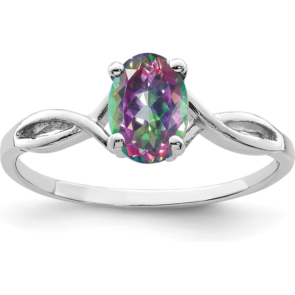 14K White Gold Ring with Oval 1.05 Carat Mystic Fire Topaz in Twisting Vine Design by Monteluci Fine Jewelry