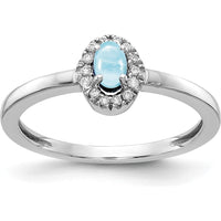 14K White Gold Ring with Oval Cabochon Aquamarine 0.24 Carat and Round Diamond Halo 0.08 Carat Total Weight by 0