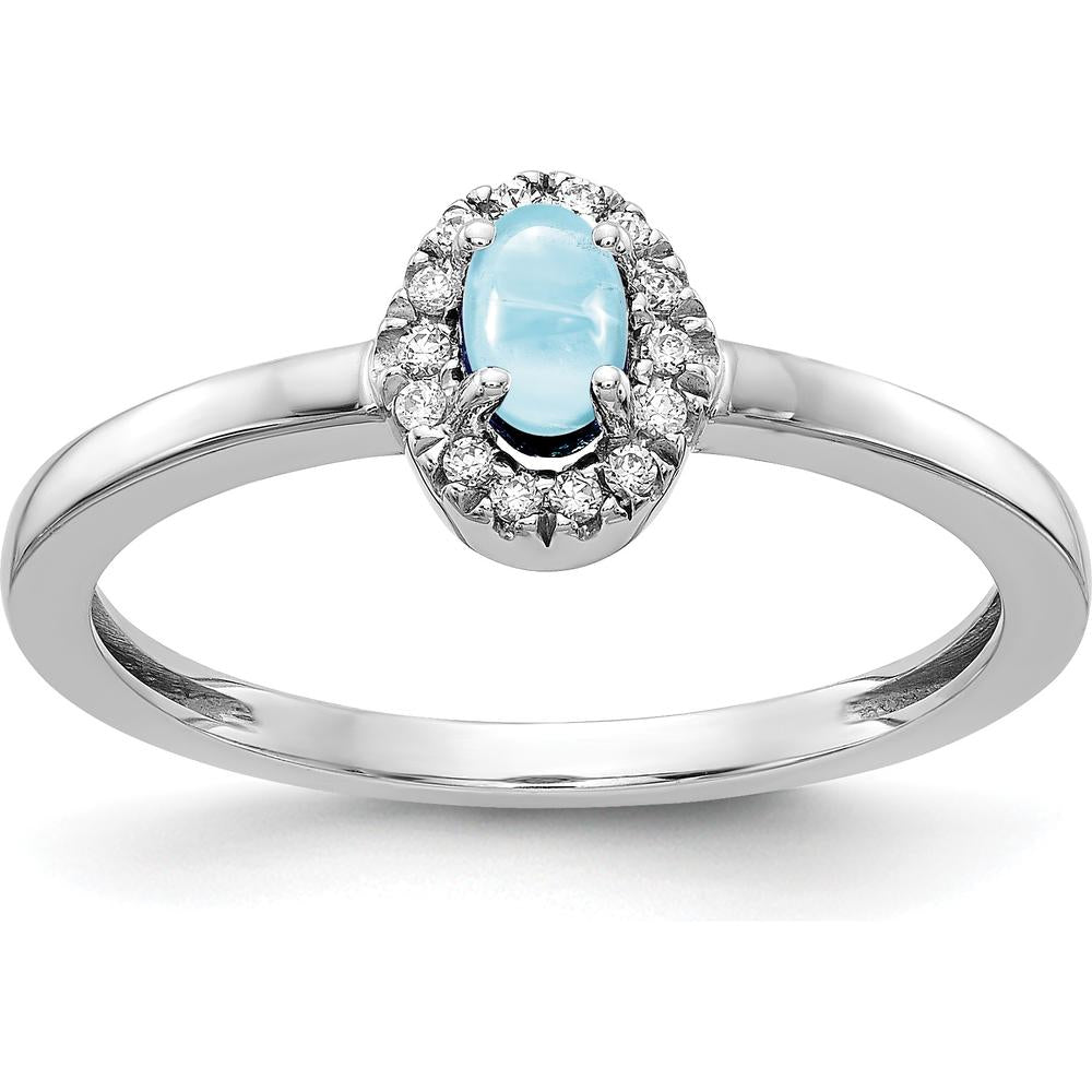 14K White Gold Ring with Oval Cabochon Aquamarine 0.24 Carat and Round Diamond Halo 0.08 Carat Total Weight by 0