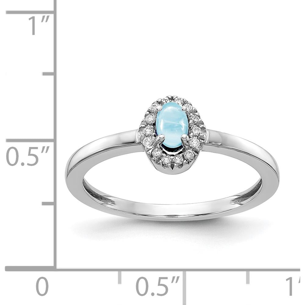 14K White Gold Ring with Oval Cabochon Aquamarine 0.24 Carat and Round Diamond Halo 0.08 Carat Total Weight by 0