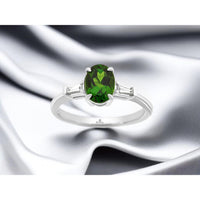 14K White Gold Ring with Oval Green Russalite and Tapered Diamond Side Accents - 1.30 Carat Russalite & 0.11 Carat Total Diamond Weight - Royal Jewelry