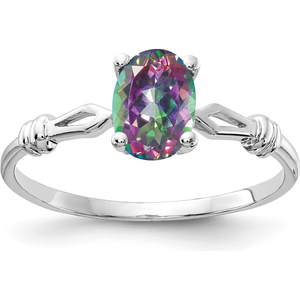 14K White Gold Ring with Oval Mystic Fire Topaz - 1.05 Carat Total Gemstone Weight by Monteluci Fine Jewelry