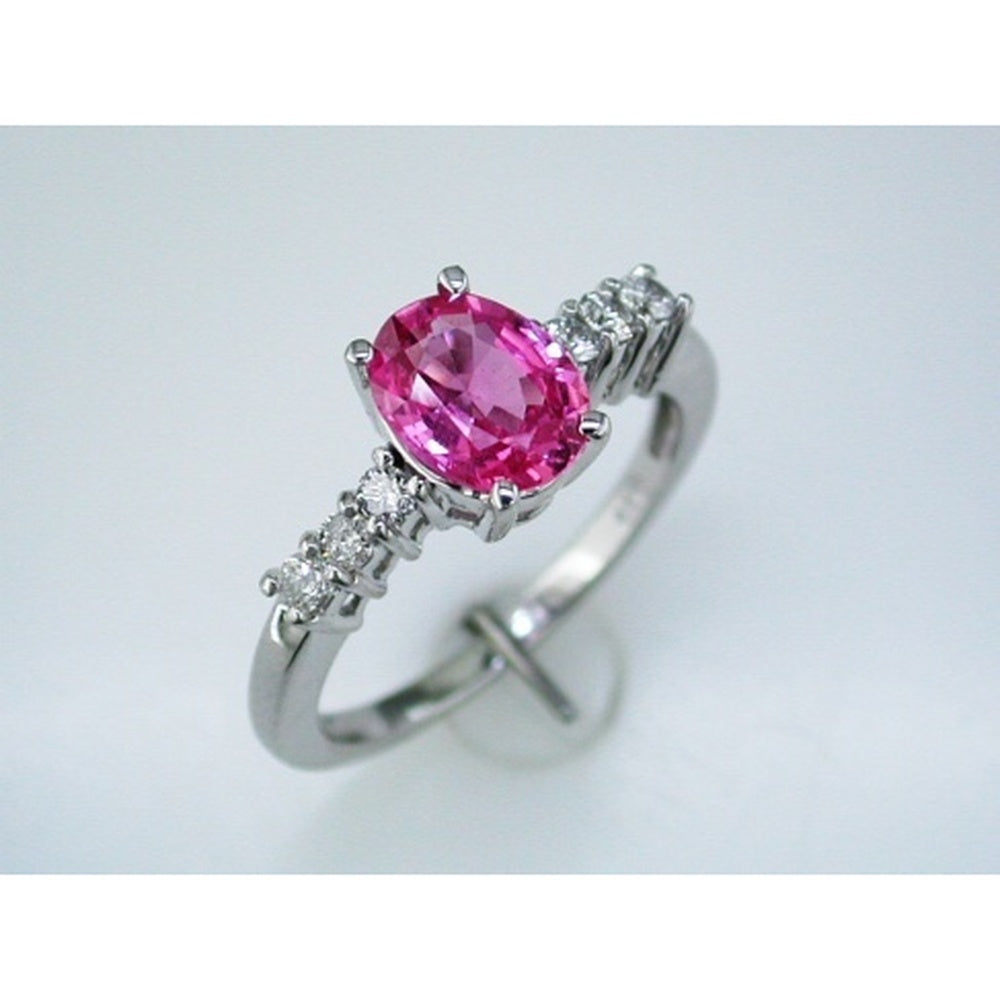 14K White Gold Ring with Oval Pink Sapphire and Round Diamond Accents - 1.40 Carat Pink Sapphire and 0.24 Carat Total Diamond Weight - Royal Jewelry
