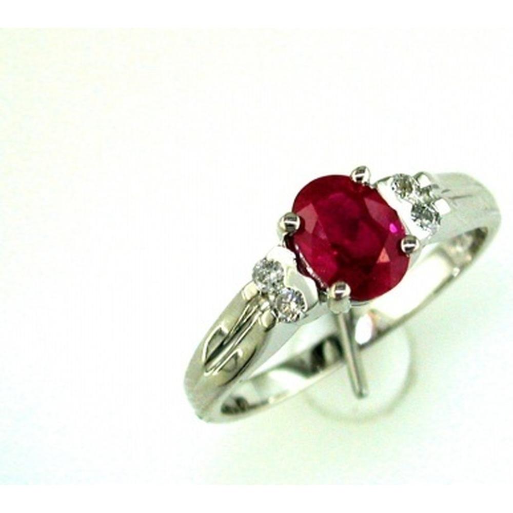14K White Gold Ring with Oval Ruby and Round Diamond Accents - 0.85 Carat Ruby & 0.10 Carat Diamond Weight - Royal Jewelry