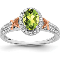 14K White Gold Ring with Rose Gold Accent and Oval Peridot - 1.205 Carat Peridot, 0.024 Carat Total Diamond Weight by 0