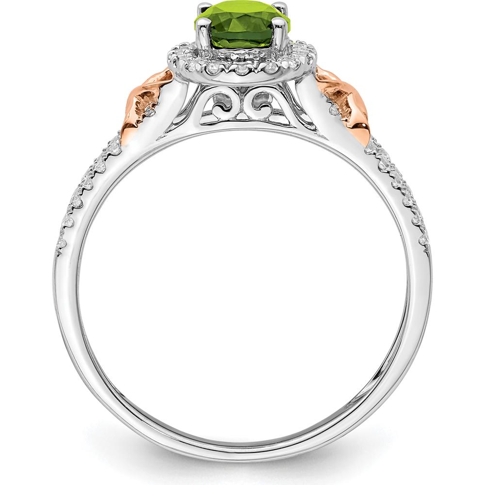 14K White Gold Ring with Rose Gold Accent and Oval Peridot - 1.205 Carat Peridot, 0.024 Carat Total Diamond Weight by 0