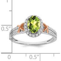 14K White Gold Ring with Rose Gold Accent and Oval Peridot - 1.205 Carat Peridot, 0.024 Carat Total Diamond Weight by 0