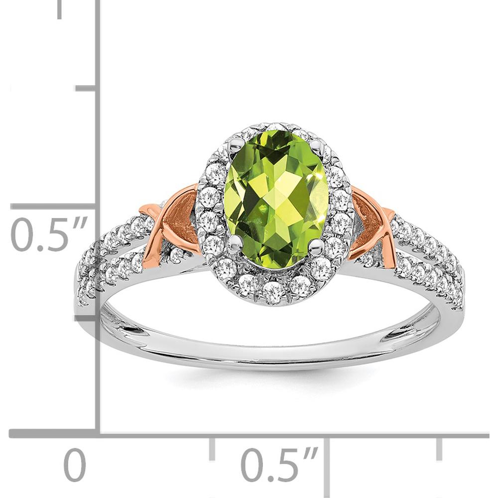 14K White Gold Ring with Rose Gold Accent and Oval Peridot - 1.205 Carat Peridot, 0.024 Carat Total Diamond Weight by 0