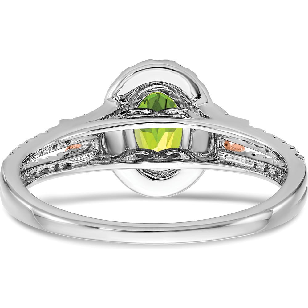 14K White Gold Ring with Rose Gold Accent and Oval Peridot - 1.205 Carat Peridot, 0.024 Carat Total Diamond Weight by 0