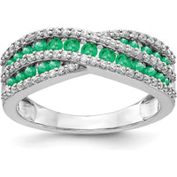 14K White Gold Ring with Round Emeralds and Diamonds - 0.42 Carat Total Emerald Weight, 0.34 Carat Total Diamond Weight by 0