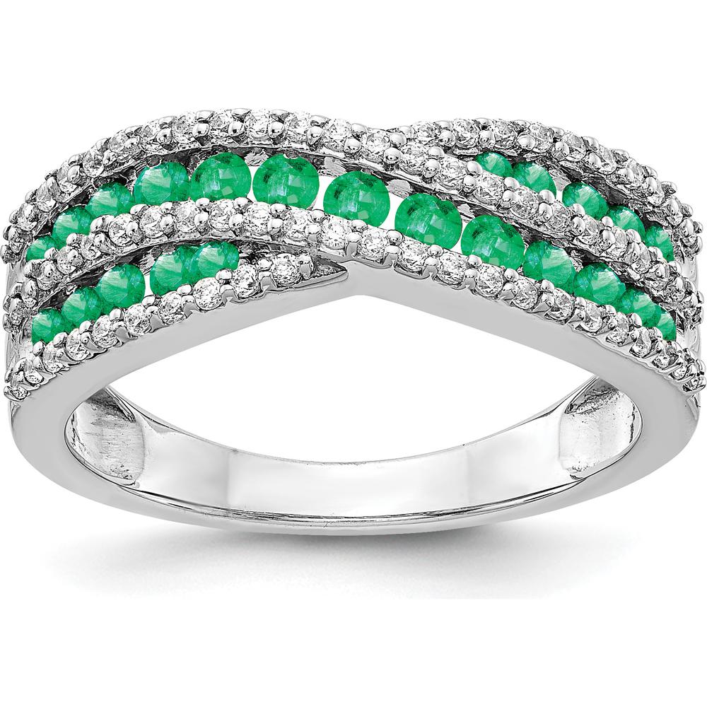 14K White Gold Ring with Round Emeralds and Diamonds - 0.42 Carat Total Emerald Weight, 0.34 Carat Total Diamond Weight by 0