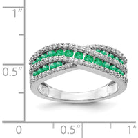 14K White Gold Ring with Round Emeralds and Diamonds - 0.42 Carat Total Emerald Weight, 0.34 Carat Total Diamond Weight by 0