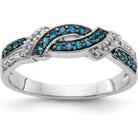 14K White Gold Ring with Round White and Blue Diamonds - 0.25 Carat Total Diamond Weight by 0
