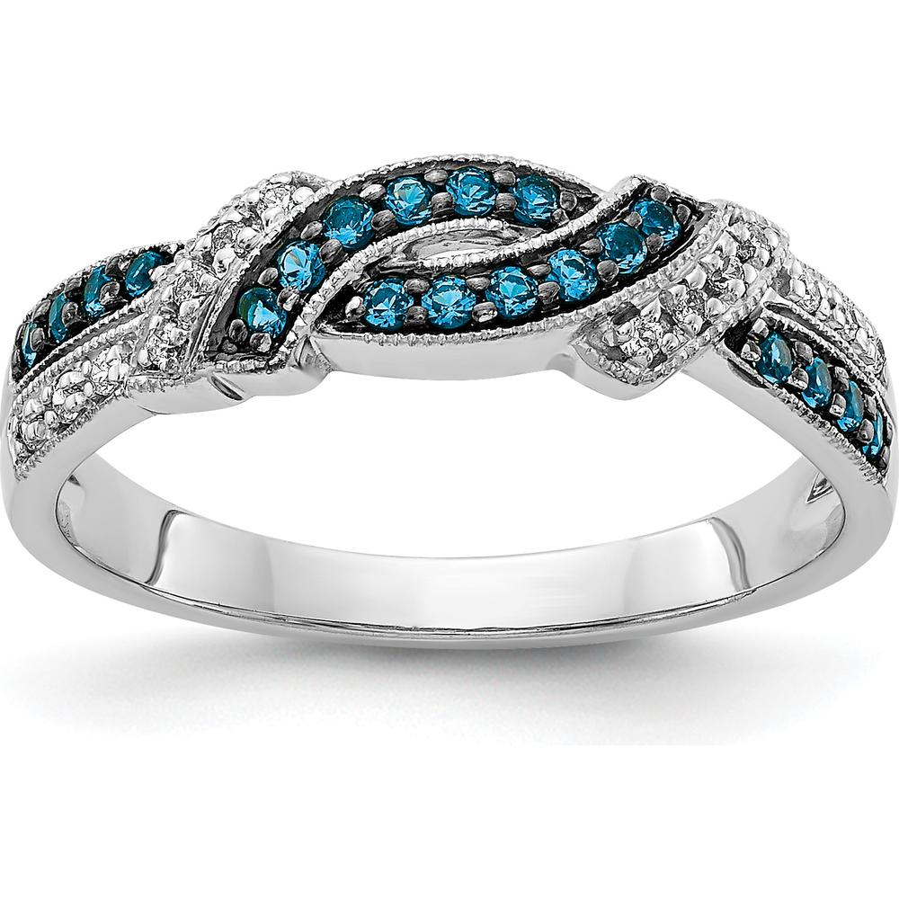 14K White Gold Ring with Round White and Blue Diamonds - 0.25 Carat Total Diamond Weight by 0