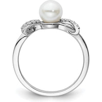 14K White Gold Ring with Round White Freshwater Cultured Pearl and 1/10 Carat Natural Diamonds by 0