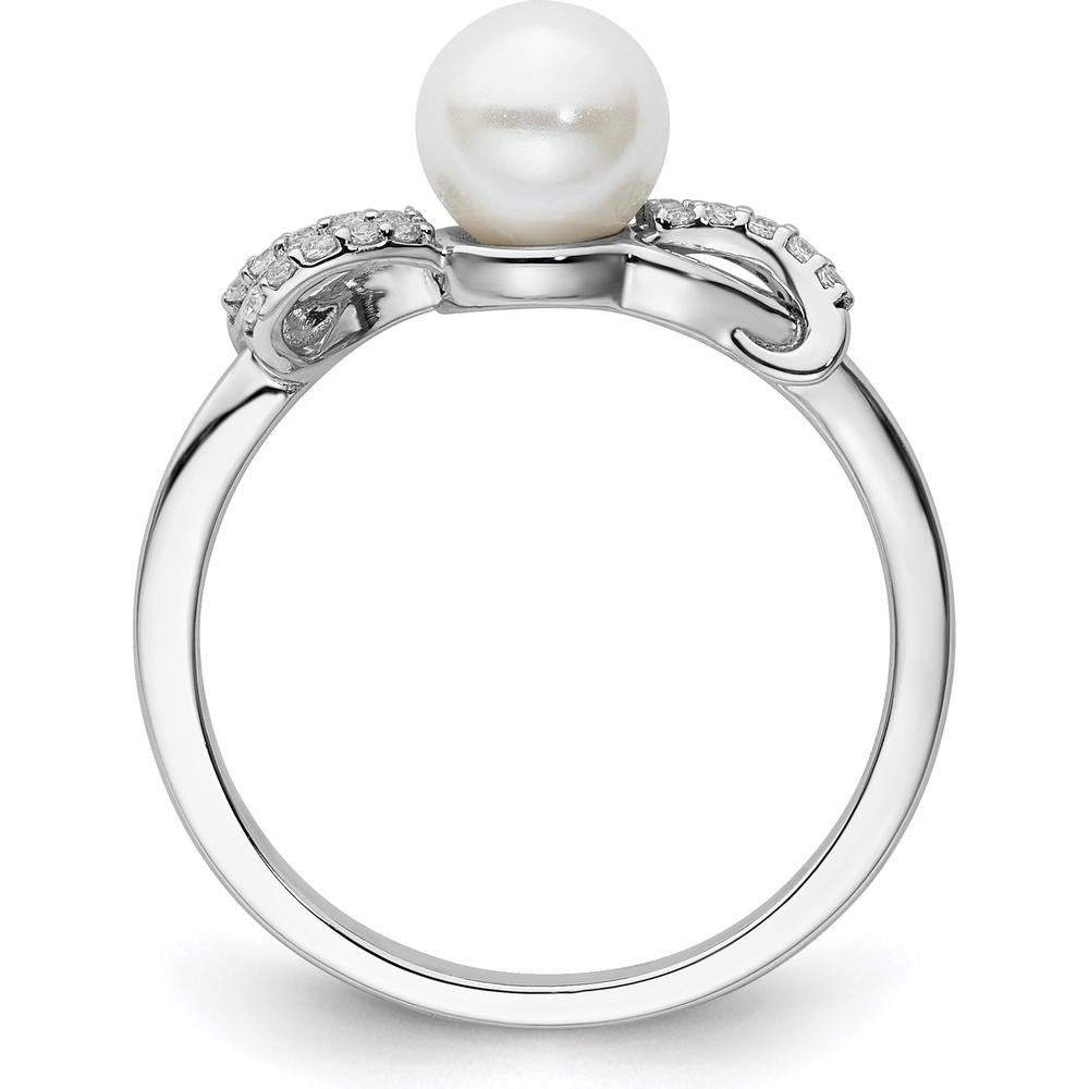 14K White Gold Ring with Round White Freshwater Cultured Pearl and 1/10 Carat Natural Diamonds by 0