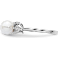 14K White Gold Ring with Round White Freshwater Cultured Pearl and 1/10 Carat Natural Diamonds by 0