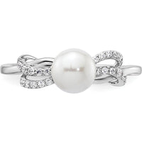 14K White Gold Ring with Round White Freshwater Cultured Pearl and 1/10 Carat Natural Diamonds by 0