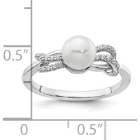 14K White Gold Ring with Round White Freshwater Cultured Pearl and 1/10 Carat Natural Diamonds by 0