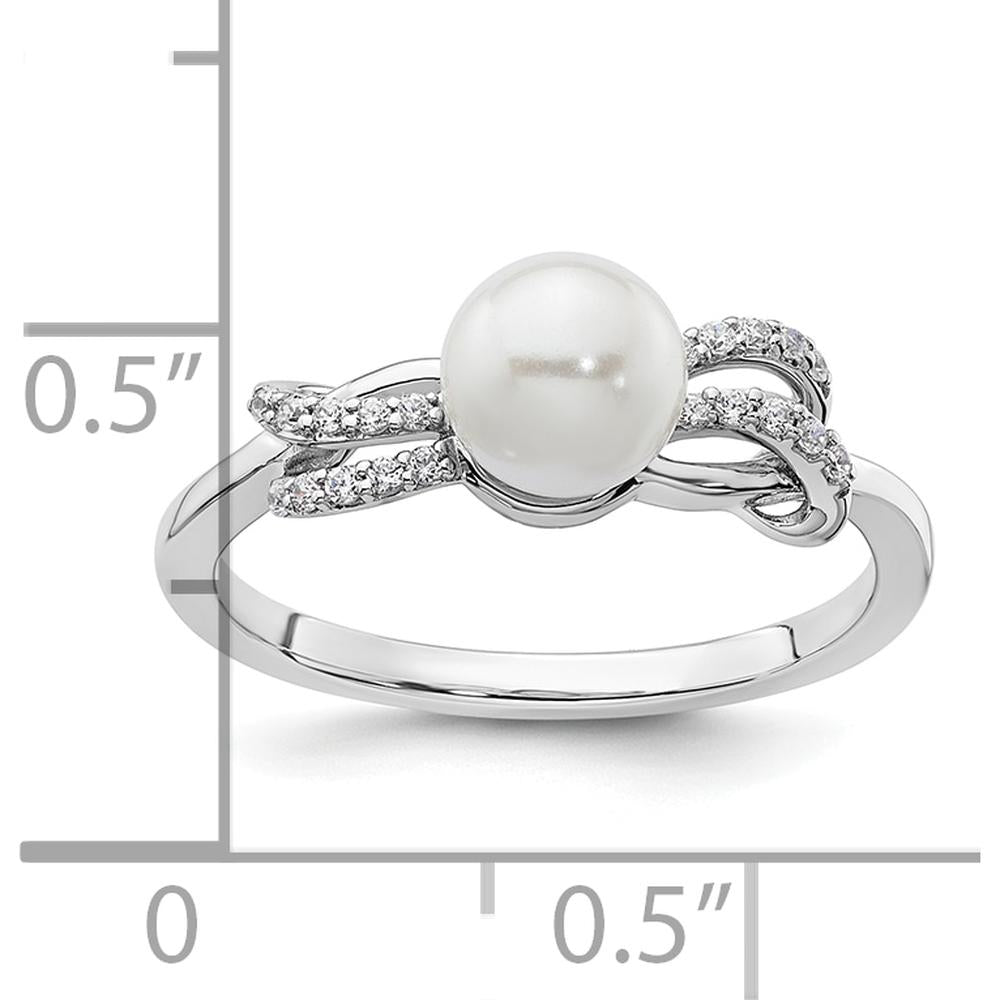 14K White Gold Ring with Round White Freshwater Cultured Pearl and 1/10 Carat Natural Diamonds by 0