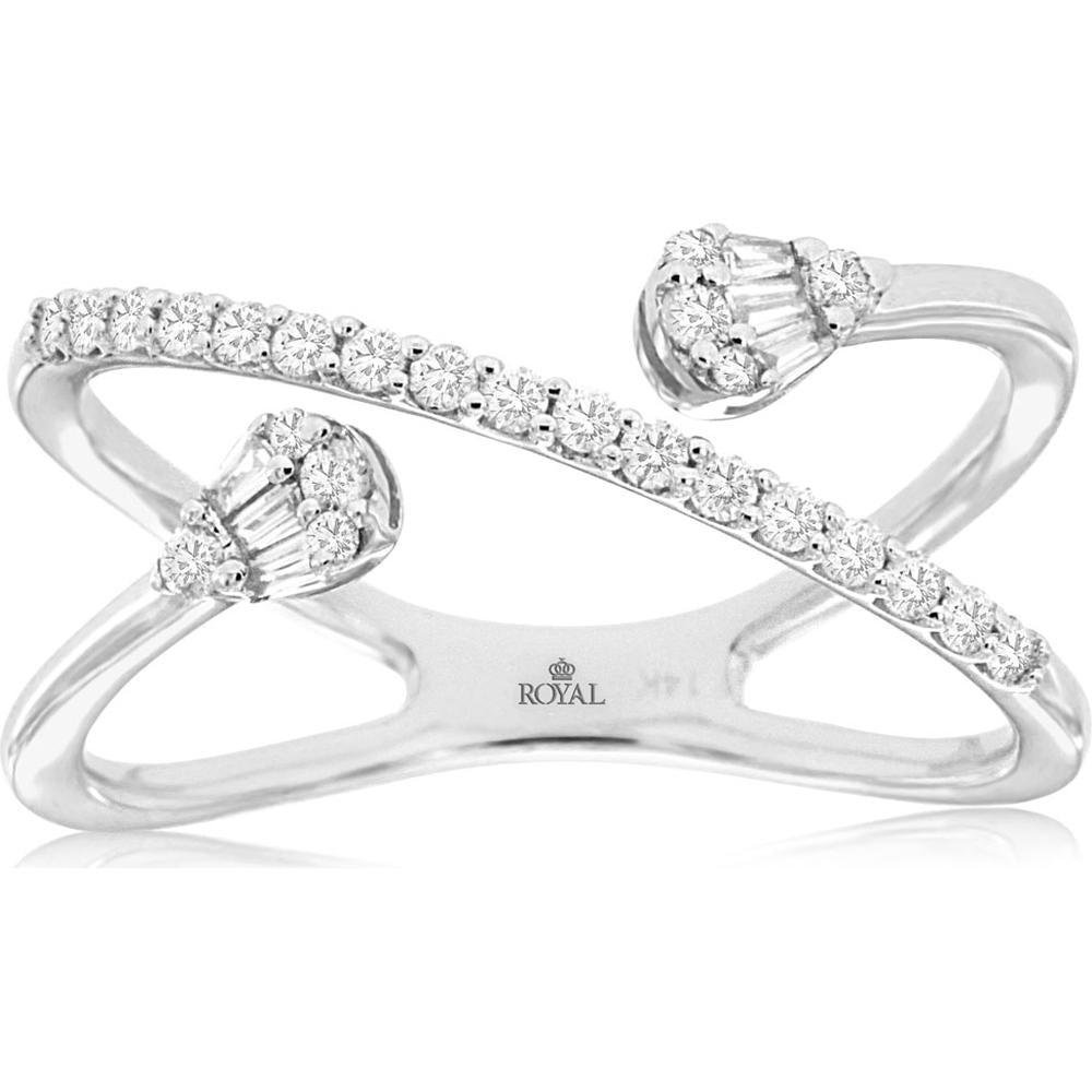 14K White Gold Ring with Teardrop and Round Diamonds - 0.25 Carats Total Diamond Weight