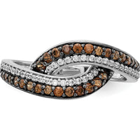 14K White Gold Ring with White Champagne Diamonds and Black Rhodium Finish - Diamond Swirl Design by 0