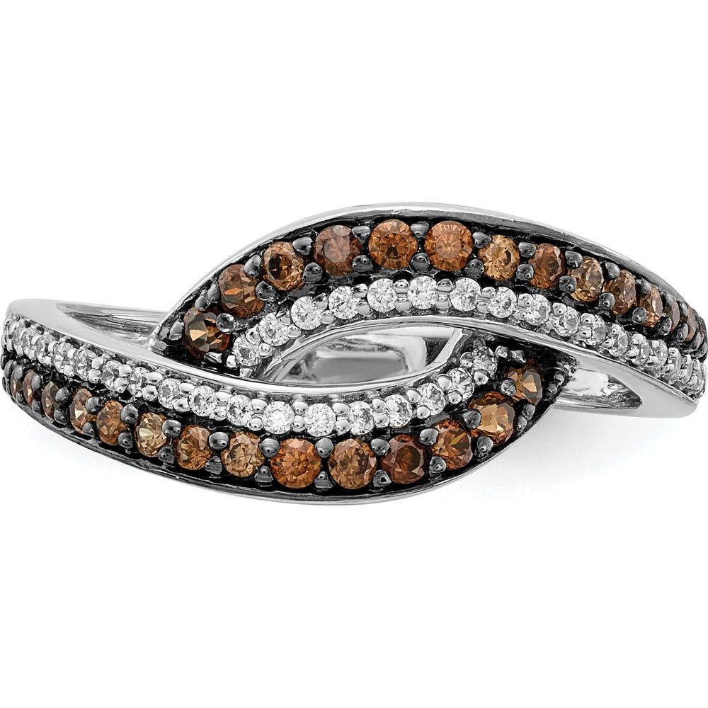 14K White Gold Ring with White Champagne Diamonds and Black Rhodium Finish - Diamond Swirl Design by 0