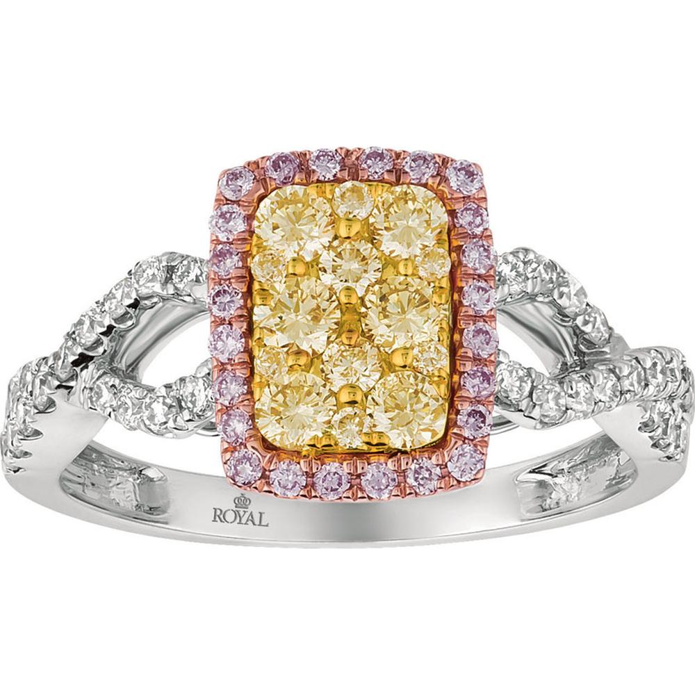 14K White Gold Ring with Yellow and Pink Diamonds - 0.44 Carats Yellow Diamond, 0.12 Carats Pink Diamond