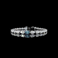 14K White Gold Riviera Bracelet with 1.01 Carats Fancy Vivid Blue Oval Lab Diamond and Pear Shape White Diamonds - 8.35 Carats Total Diamond Weight - Covaloro Fine Jewelry