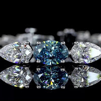14K White Gold Riviera Bracelet with 1.01 Carats Fancy Vivid Blue Oval Lab Diamond and Pear Shape White Diamonds - 8.35 Carats Total Diamond Weight - Covaloro Fine Jewelry