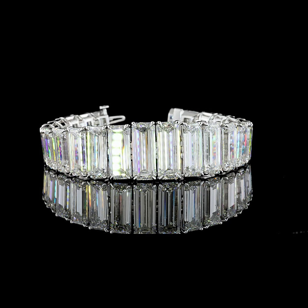 14K White Gold Riviera Bracelet with 26 Emerald Cut Lab Diamonds - 93.23 Carats Total Diamond Weight - Covaloro Fine Jewelry