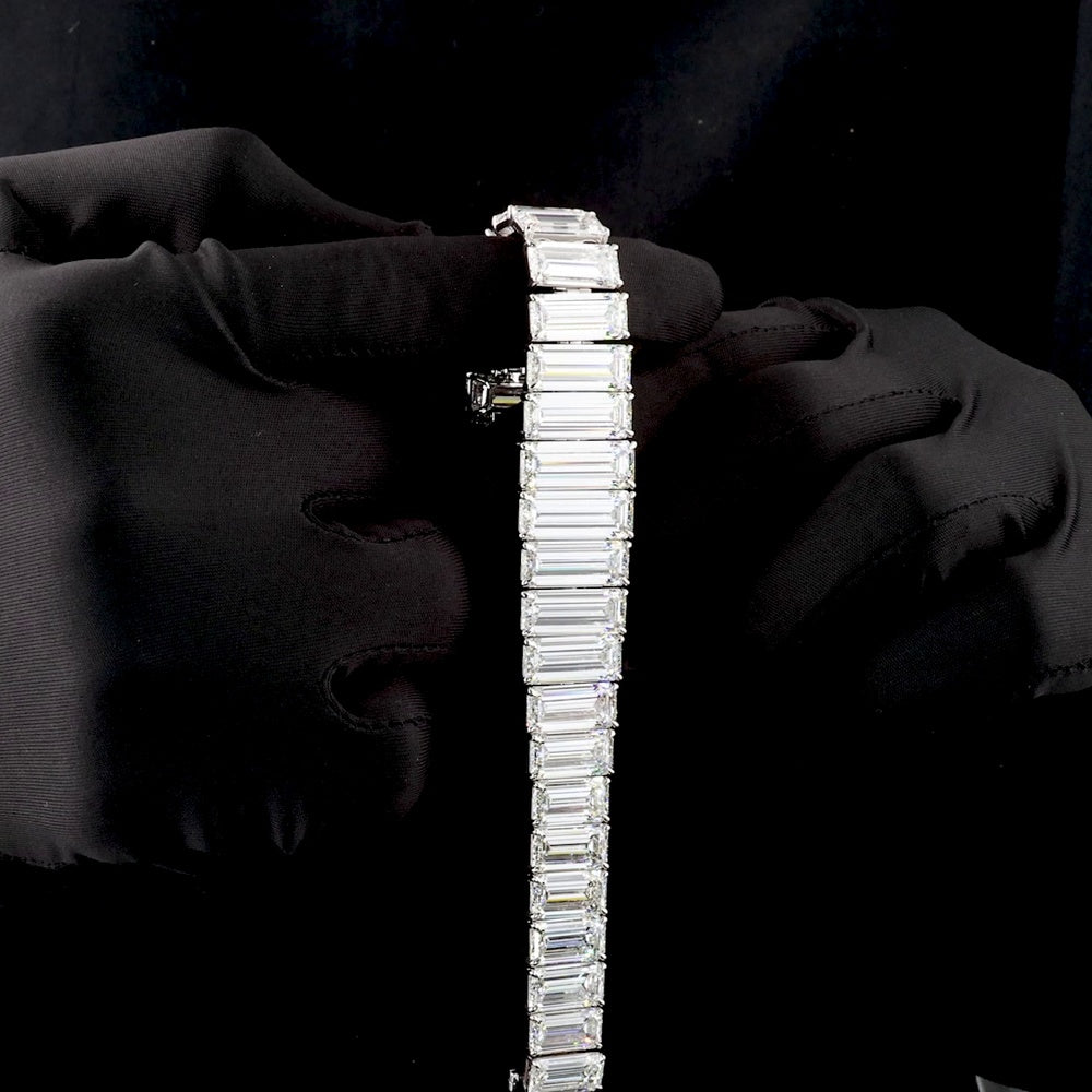 14K White Gold Riviera Bracelet with 26 Emerald Cut Lab Diamonds - 93.23 Carats Total Diamond Weight - Covaloro Fine Jewelry